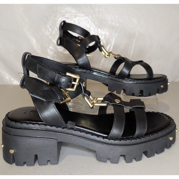 ASOS Design Forrest Leather Chunky Strappy Sandals Black and Gold | 7 - Picture 3 of 9